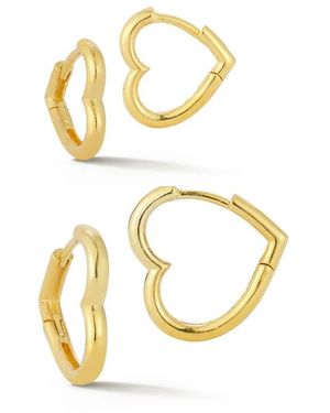 Sphera Milano Set Of 2 Heart Huggie Hoop Earrings - Metallic