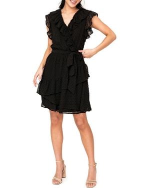 Gibsonlook Ruffles For Days Clip Dot Chiffon Minidress - Black