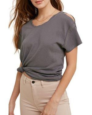 Wishlist Shoulder Cutout Slub Knit T-Shirt - Gray