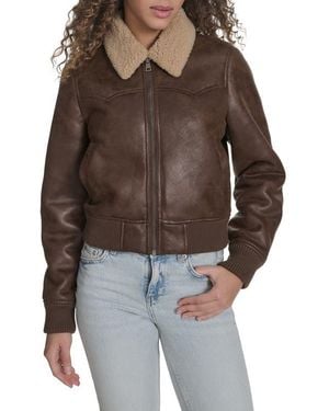 Levi's Faux Shearling Trim Faux Leather Western Bomber Jacket - Brown