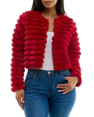 Nina Leonard Faux Fur Long Sleeve Bolero - Red
