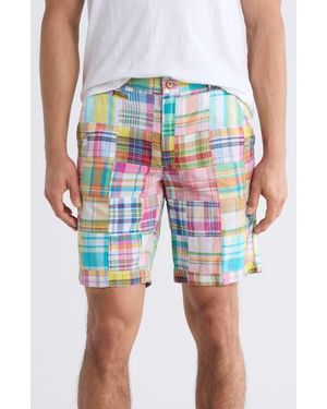 Vintage 1946 Patchwork Madras Flat Front Shorts - Blue