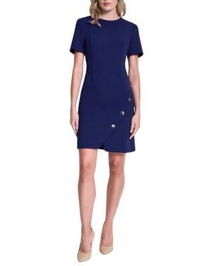 DKNY Button Trim Short Sleeve Shift Dress - Blue