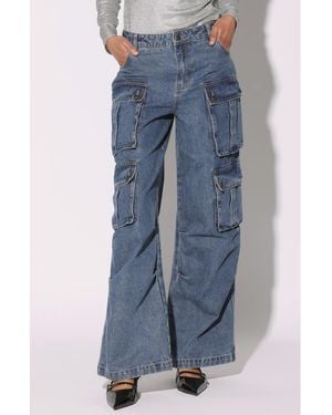 Walter Baker Tyree High Waist Wide Leg Cargo Jeans - Blue