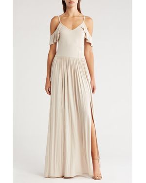 Go Couture Ruffle Cold Shoulder Maxi Dress - Natural