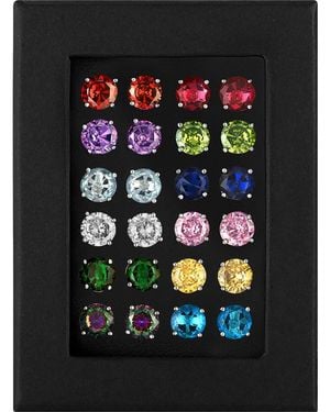 FZN Set Of 12 Cubic Zirconia Stud Earrings - Black