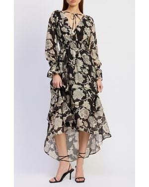 En Saison Elisabet Ruffle Long Sleeve High-Low Maxi Dress - Multicolor