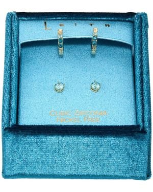 Leith Set Of 2 Cubic Zirconia Stud & Huggie Hoop Earrings - Blue
