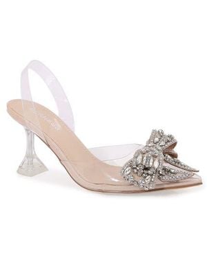 BERNESS Nina Rhinestone Bow Clear Kitten Heel Pump - White