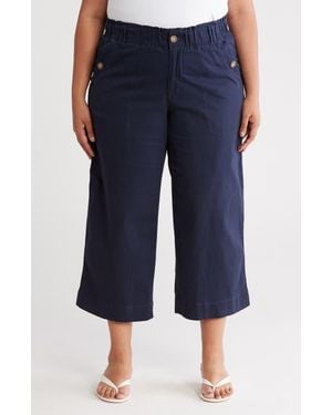 Democracy Button Pocket Crop Wide Leg Pants - Blue