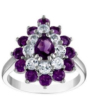 FZN Sterling & Created Sapphire Double Halo Ring - Blue