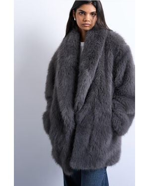 TOPSHOP Faux Fur Midi Coat - Gray