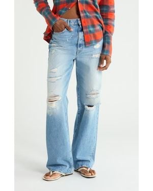 Mother The Spitfire Sneak Distressed Jeans - Blue