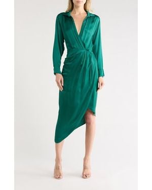 Young Fabulous & Broke Aimee Long Sleeve Faux Wrap Dress - Green