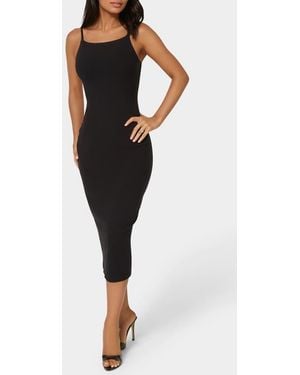 Bebe Square Neck Rib Knit Mid Dress - Black