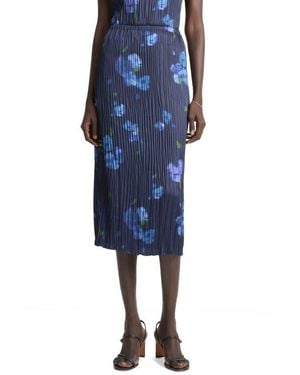 Vince Poppy Blur Pleated Midi Skirt - Blue
