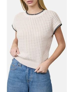 Blu Pepper Open Knit Short Sleeve Sweater - White
