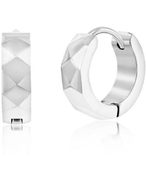 Metallo Diamond Texture Huggie Hoop Earrings - White