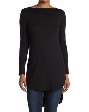 Go Couture Graphic Boat Neck Top - Black
