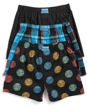 Lucky Brand Pack Of Three Woven Boxers - Blue