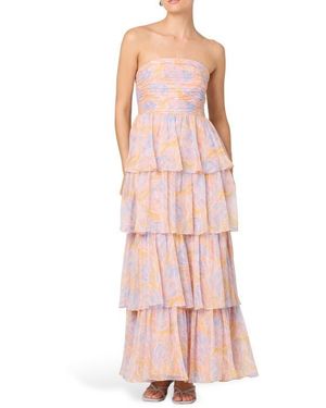 Astr Anisha Strapless Tiered Ruffle Gown - Pink
