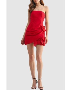 Lush Rose Appliqué Minidress - Red