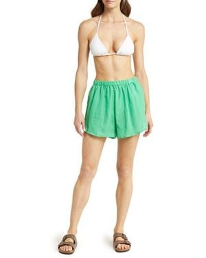 Vitamin A Tallows Linen Cover-Up Shorts - Green
