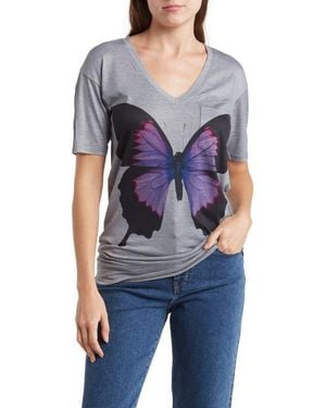 Go Couture Deep V-Neck Art Print T-Shirt - Blue