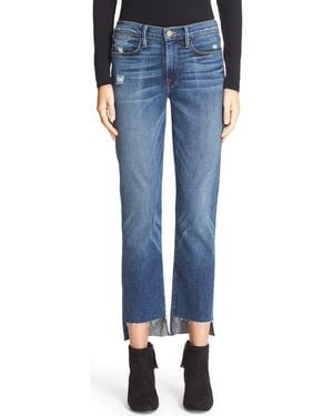 FRAME 'Le High Straight' High Rise Staggered Hem Jeans - Blue