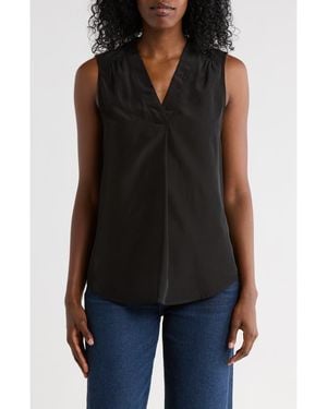 Matty M V-Neck Sleeveless Pleat Front Top - Black