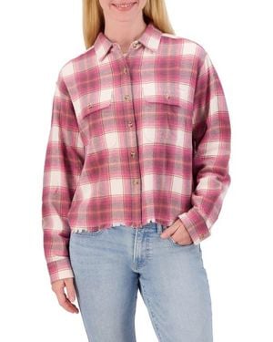 Lucky Brand Plaid Raw Edge Button-Up Flannel Shirt - Red