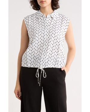 Adrianna Papell Floral Sleeveless Button-Up Top - White