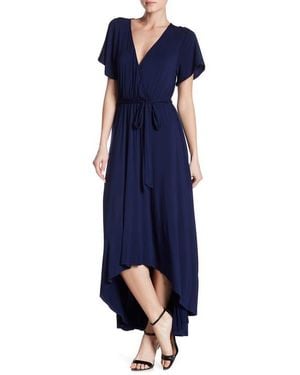WEST K Flutter Sleeve High/Low Wrap Dress - Blue