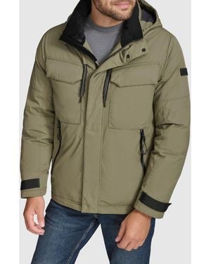Andrew Marc Hooded Utility Down & Feather Fill Jacket - Green