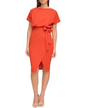 Kensie Tie Front Blouson Dress - Red