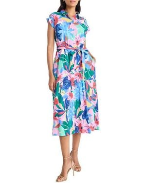 Maggy London Floral Cap Sleeve Cotton Voile Shirtdress - Blue