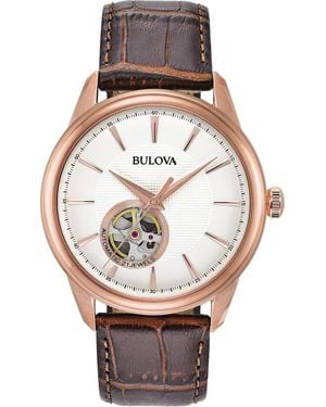 Bulova 21-Jewels Automatic Leather Strap Watch, 41Mm - Pink