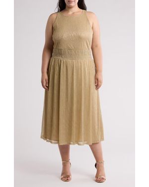 Marina Smocked Waist Midi Cocktail Dress - Natural