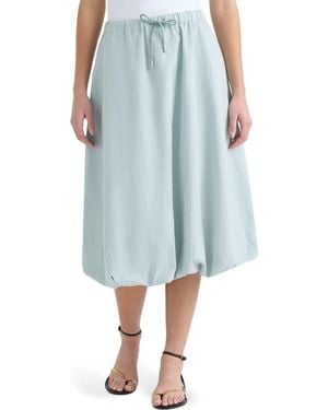 HUNTER Gingham Bubble Hem Cotton Blend Midi Skirt - Blue