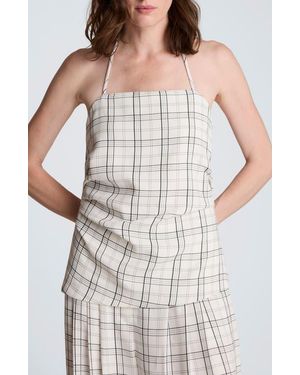 Kenneth Cole Windowpane Plaid Halter Neck Top - White