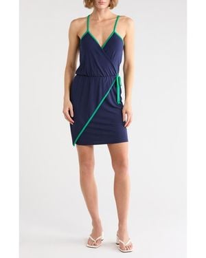 Loveappella Faux Wrap Sleeveless Dress - Blue