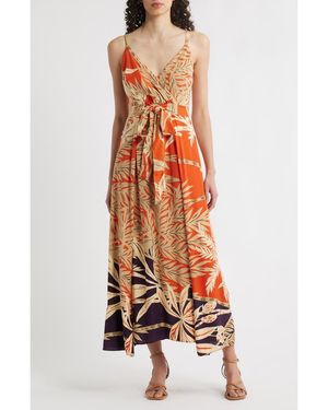 Halogen® Palm Print Belted Maxi Dress - Orange