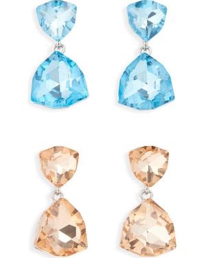 Tasha Set Of 2 Trillion Cut Crystal Drop Earrings - Blue