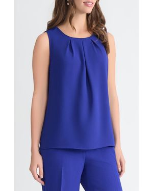 Kasper Pleat Neck Sleeveless Top - Blue