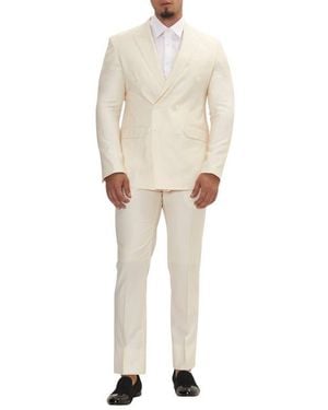 Ron Tomson Super 120S Wool Double Breasted Tuxedo Jacket - Natural