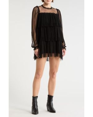 Lush Long Sleeve Tulle Minidress - Black