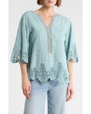 Democracy Crochet Cotton Peplum Top - Blue