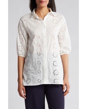 Forgotten Grace Cotton Eyelet Button-Up Shirt - White