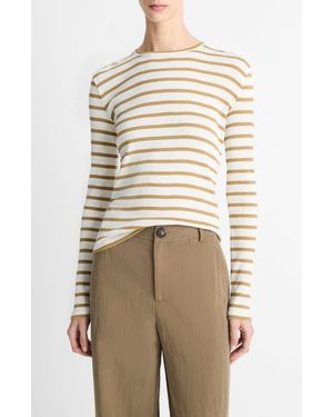 Vince Striped Ribbed Pima Cotton Long-Sleeve T-Shirt - Natural