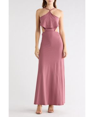 Go Couture Cutout Maxi Halter Dress - Pink